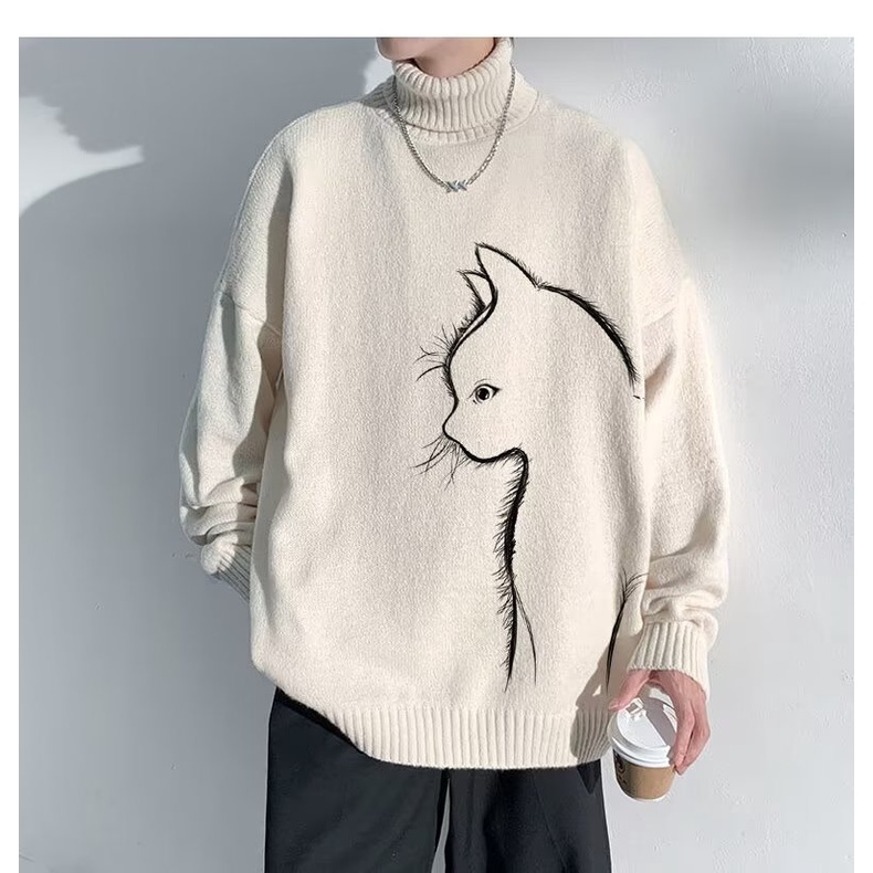 Áo Sweater Dệt Kim Dày Dặn Dáng Rộng Màu Đen Thời Trang Mùa Đông Cho Nam Giới