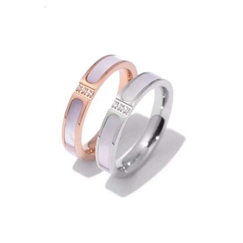 Nhẫn Thép Titan Mạ Vàng Hồng 18K Đính Đá Sang Trọng Cho Nữ