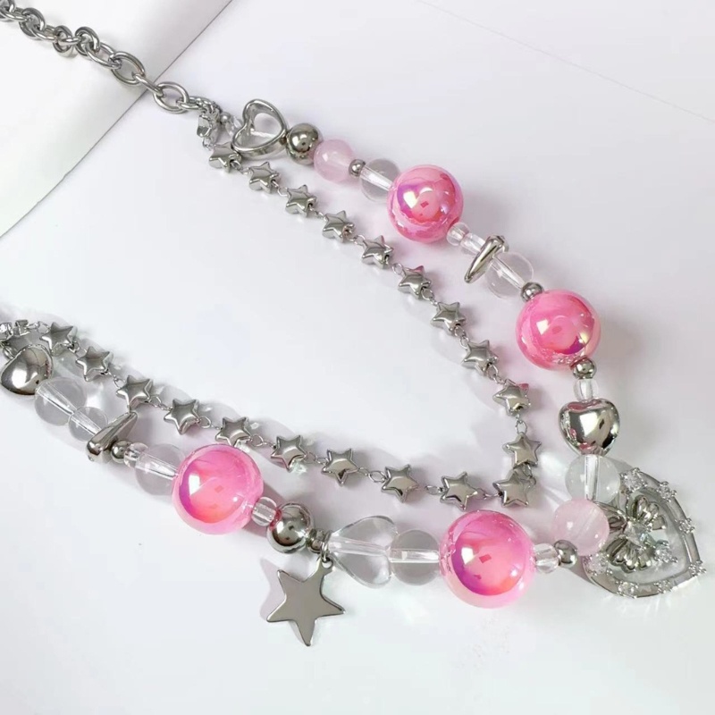 Vòng cổ Nhiều Lớp Mặt Hình Ngôi Sao Bằng Acrylic Màu Sắc Ngọt Ngào