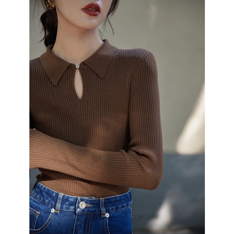 Autumn French Klein blue knitted bottoming shirt women's suit with niche long-sleeved sweater top MC 6Z6X