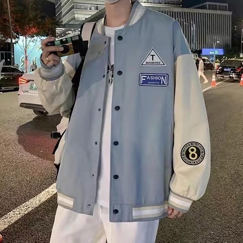 Áo Khoác Bóng Chày Dáng Rộng Phối Màu Tương Phản Thời Trang Xuân Thu Cá Tính Cho Nam