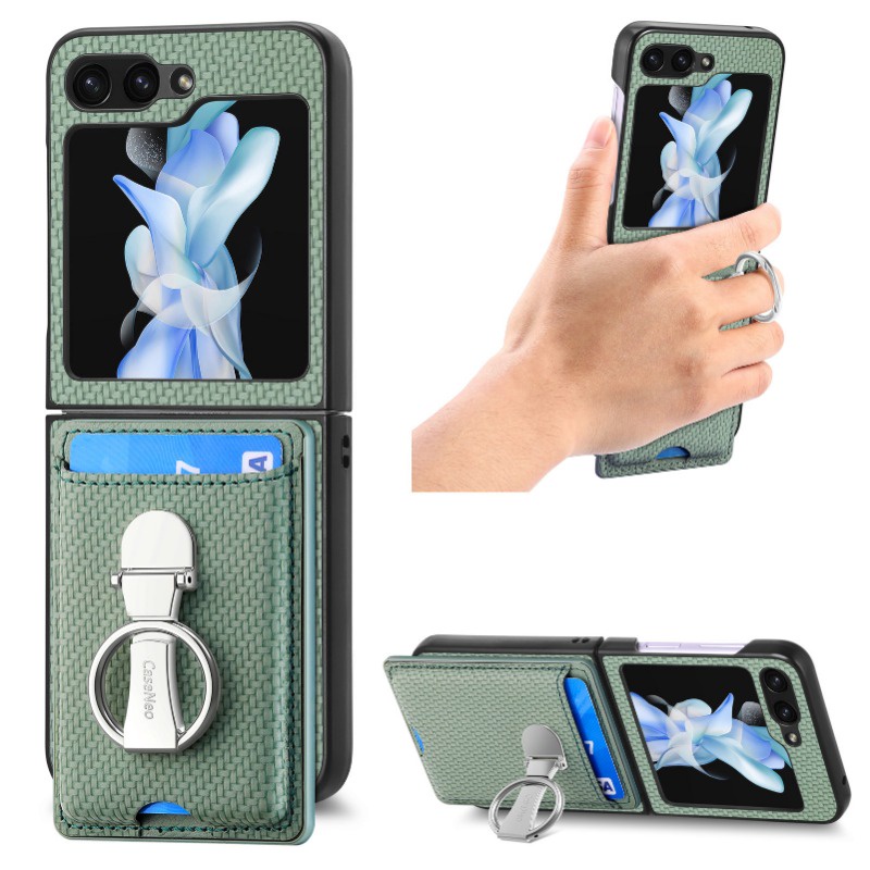 Hoce zflip5 giá đỡ vòng kim loại khe cắm thẻ dây đeo cổ tay vỏ điện thoại bằng vải sợi cho samsung galaxy z flip 4 zflip3 zflip2 flip5 ốp lưng kẻ sọc dệt chống va đập