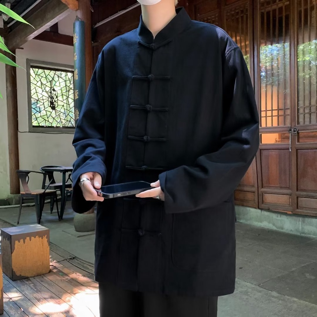 Áo Sơ Mi Cách Tân Hán Phục Trung Hoa Cài Nút Đĩa Hoa Phong Cách Cộng Hòa Mùa Hè Mới Cho Nam Zhongshan Tang