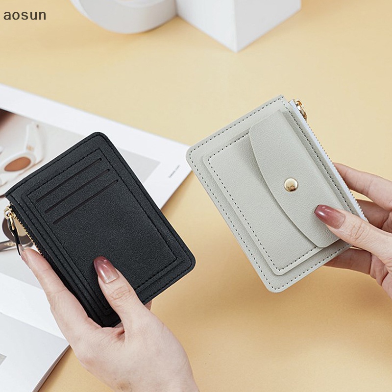 Aosun leather female purse women simple wallets mini zipper solid multi-cards holder coin ví ngắn slim small wallet zipper hasp en