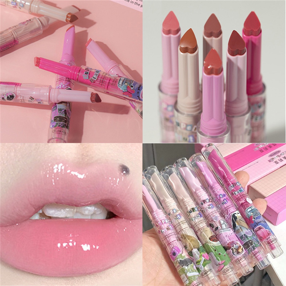 FLORTTE Solid Lip Gloss Lip Glaze Lipstick Gương son môi dưỡng ẩm -pikalu