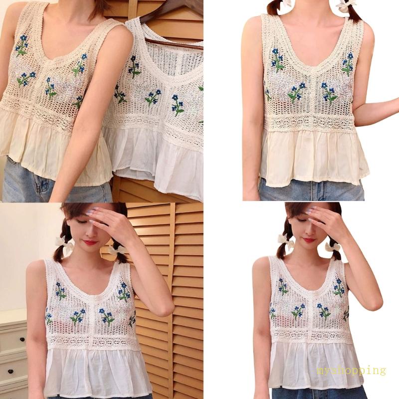 Ivy đa năng crochet voan không tay áo tăng hàng đầu cho trang phục thường ngày cuối tuần đi chơi sinh nhật ngày lễ