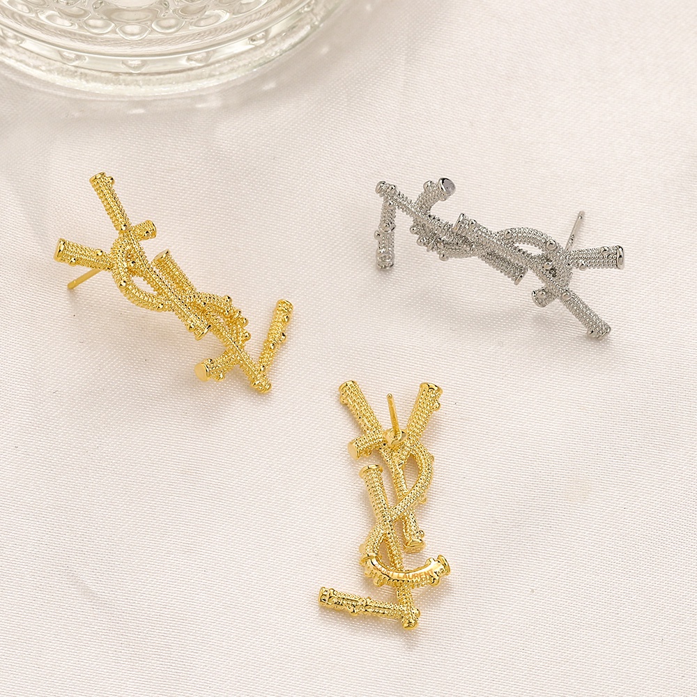 Thời Trang Khuyên Tai Tròn Khắc Chữ ysl Bằng Thép Titan