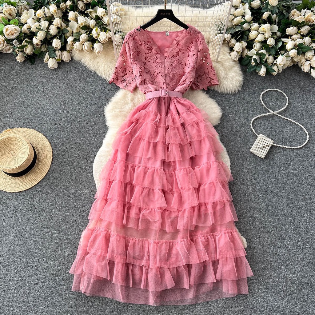 Chân Váy Ren Tầng Dáng Dài Phong Cách Pháp Cổ Điển Dành Cho Nữ