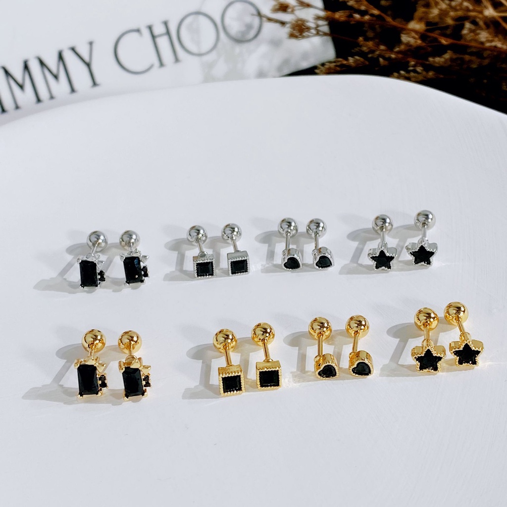 Bông Tai Đinh Ốc Bằng Thép Titan Màu Đen Zircon Đơn Giản Sang Trọng Cho Nam Nữ