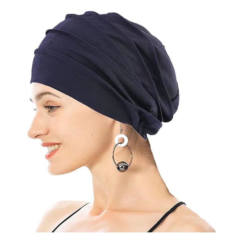 Phụ nữ mũ trùm đầu hijab mũ khăn xếp 1pc mũ trùm đầu ung thư chemo cap màu rắn