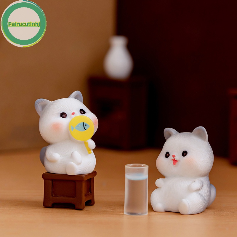 Pairhj thu nhỏ mèo dễ thương vi cảnh đồ trang trí bằng nhựa để trang trí nội thất động vật mèo con phòng bàn trang trí nội thất xe hơi quà tặng vn