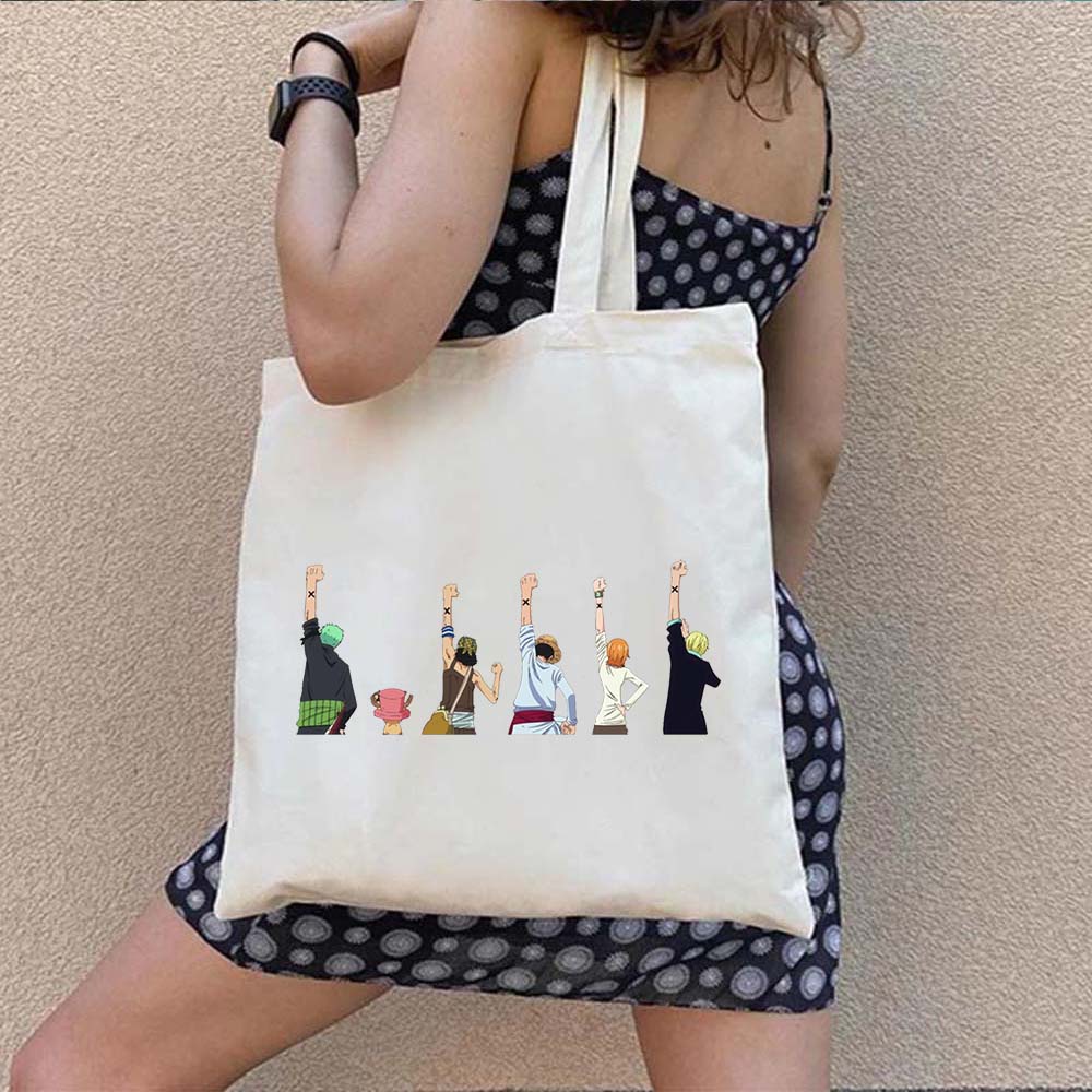 Dễ Thương Túi tote Đeo Vai Vải canvas In Hình monkey d luffy Rronoa zoro anime one piece Tái Sử Dụng Linh Hoạt Cho Nữ