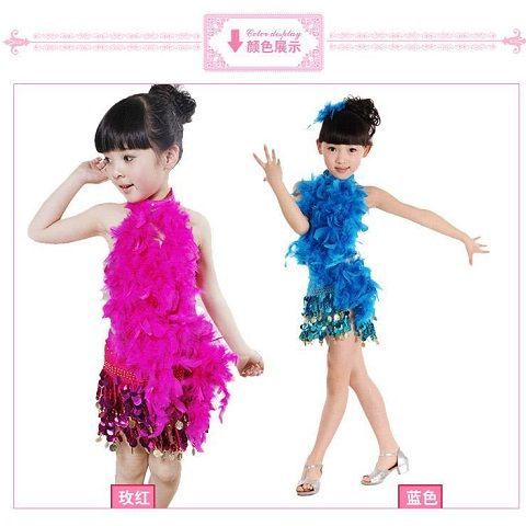 Trang phục trẻ em trẻ em quần áo khiêu vũ latin cô gái latin sequins lông vũ biểu diễn mặc đồng gong wilhelmy váy khiêu vũ