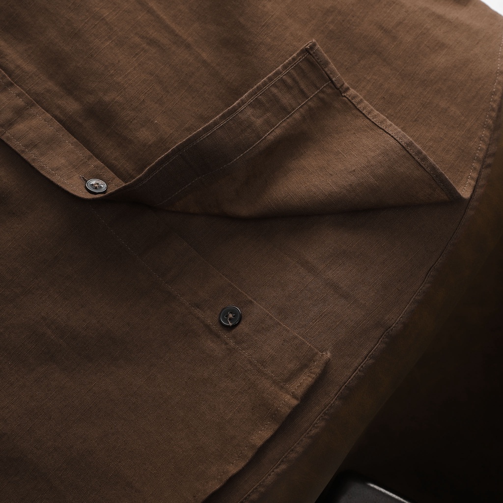 Áo Sơ Mi Tay Ngắn Nam Chất Liệu Linen Phong Cách Vintage Leathe FAPAS