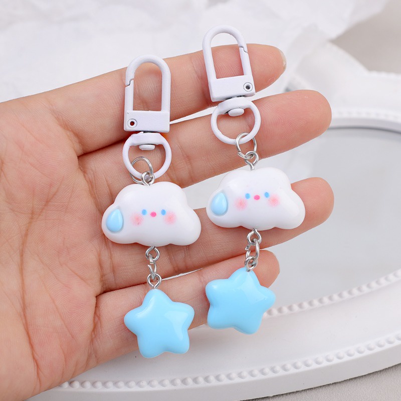 Chìa khóa phụ kiện kawaii ngọt ngào hàn quốc đám mây xanh pentagram dây yêu charm star keychain girls