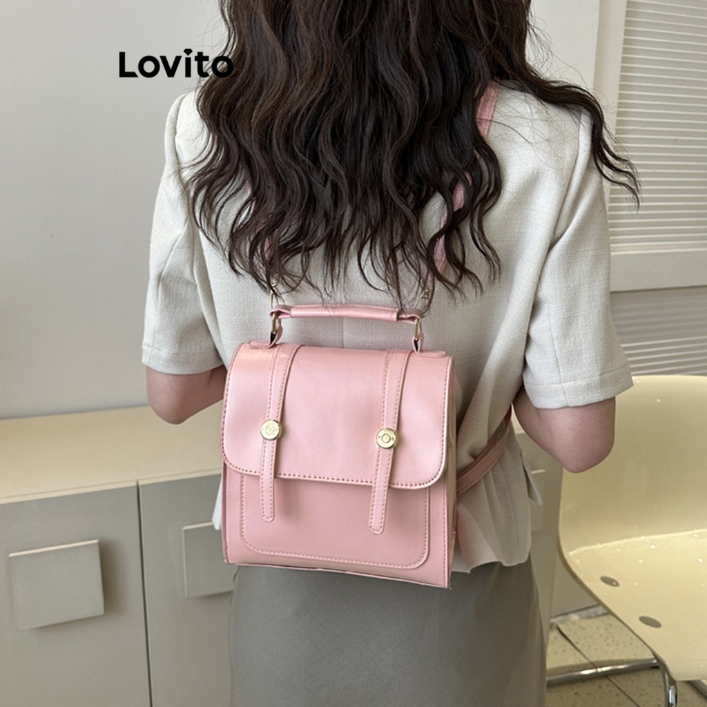 Balo Lovito màu trơn phối kim loại phong cách Preppy cho nữ L60AD122