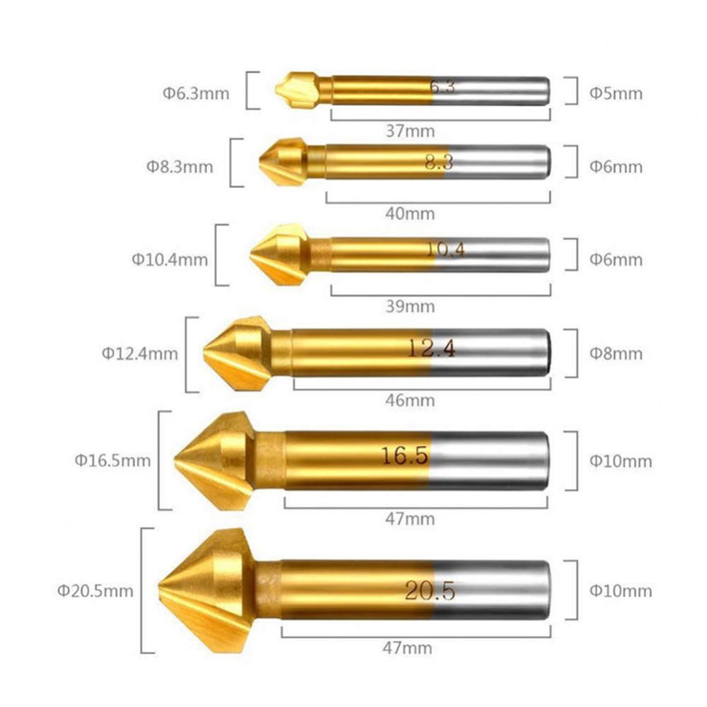 Mũi khoan chìm 6.3 / 8.3 / 10.4 / 12.4 / 16.5 / 20.5mm 61mm mạ titan