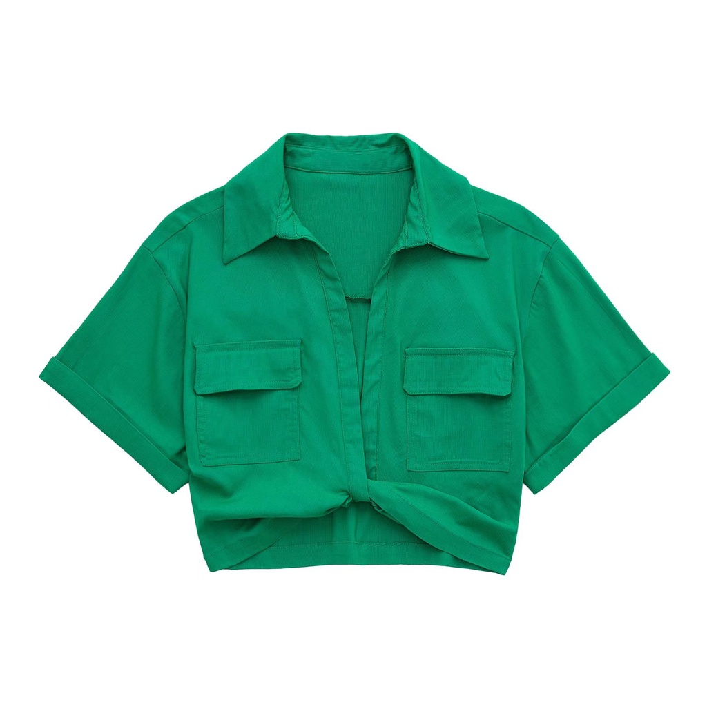 Áo Sơ Mi Zara Thắt Nút Có Túi Đôi Phong Cách Âu Mỹ Thời Trang Mùa Hè Cho Nữ 227385036