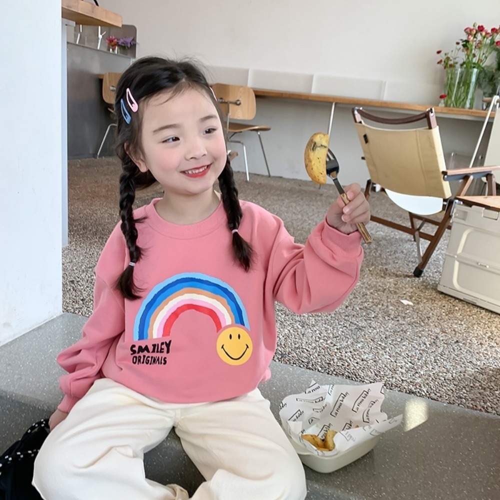 Áo len dài tay dành cho trẻ em mùa xuân và mùa thu mới giản dị thời trang áo len cô gái dễ thương hoạt hình áo cổ tròn