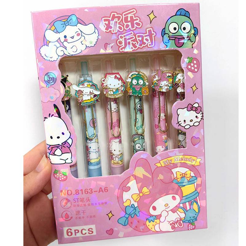 Set 6 Bút Mực gel Ngòi 0.5mm Bằng Hợp Kim Nhôm Hình sanrio Dễ Thương Làm Quà Tặng Cho Học Sinh