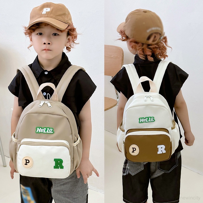 Trẻ em hàn quốc bé gái bé trai colorblocking ba lô chữ cái trẻ em cá nhân hóa túi đeo vai nhẹ