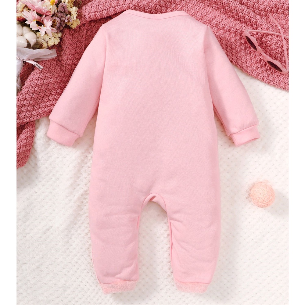 Sơ sinh bé gái mùa thu hàng ngày bodysuit gấu hồng in áo dài tay romper Áo liền quần quần áo