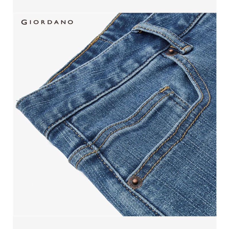 Quần jean cạp vừa in hình năm túi GIORDANO 18113619