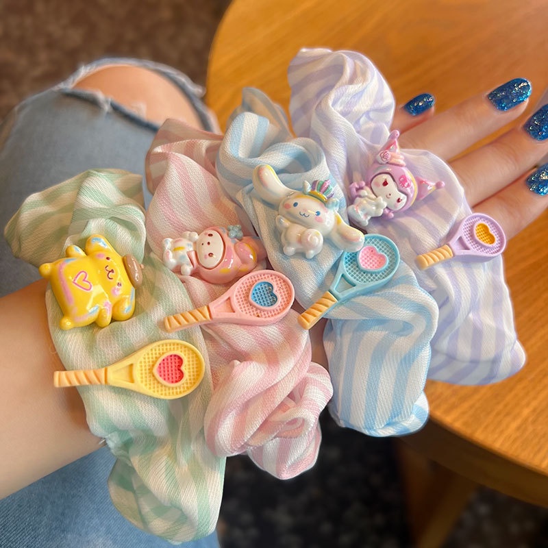 Set 4 dây buộc tóc AHELLOGIRL vải lông nhung hoạt hình Sanrio dễ thương cho nữ