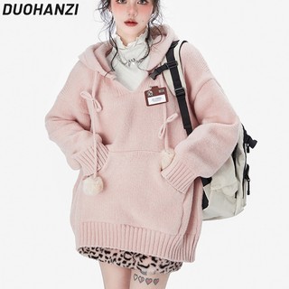 Áo hoodie DUOHANZI tay dài dáng rộng họa tiết ngọt ngào xinh xắn cho nữ