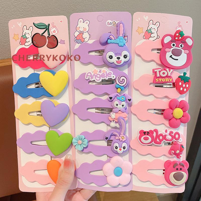 🍒🍒CHERRYKOKO Set 5 Kẹp Tóc Hình Gấu / Ngôi Sao / Trái Dâu / Trái Tim Dễ Thương Cho Bé Gái
