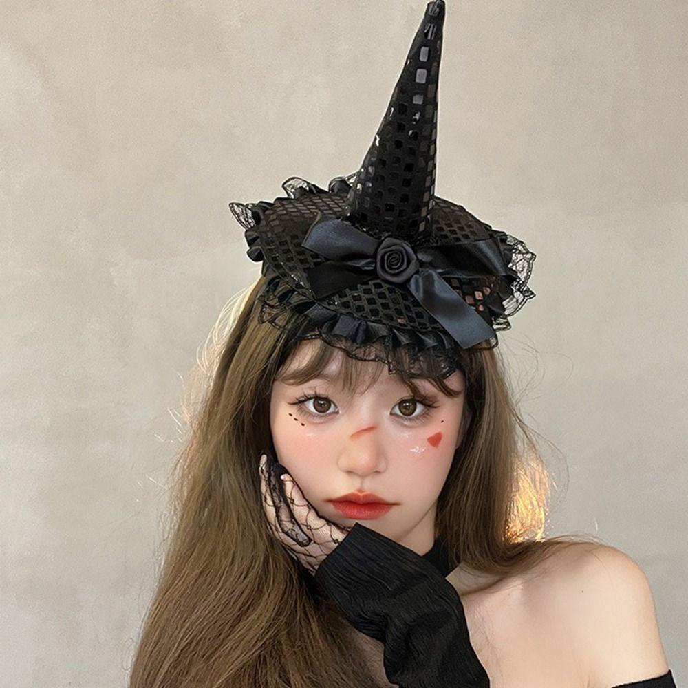 Simpleshop1 vòng cài tóc, mũ phù thủy bằng vải ren sequins, băng đô trang trí tiệc hoạt hình halloween