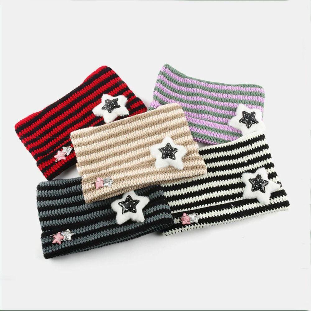 Muvako Mũ len dệt kim, với mũ chui đầu năm cánh pompom, quỷ nhỏ sọc tai mèo dễ thương mũ beanie thu đông