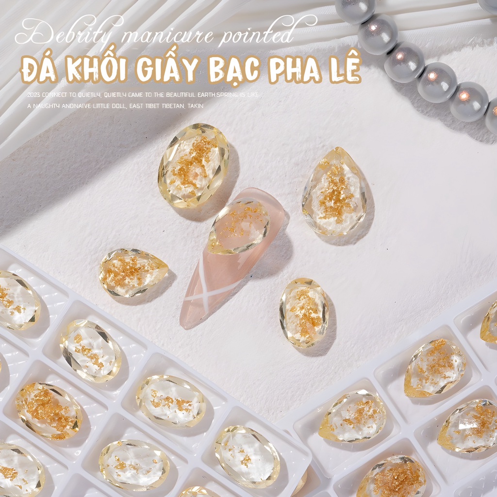 Đá Khối Giấy Bạc Pha Lê Nhiều Khía Siêu Sáng | Trang Trí Móng Tay