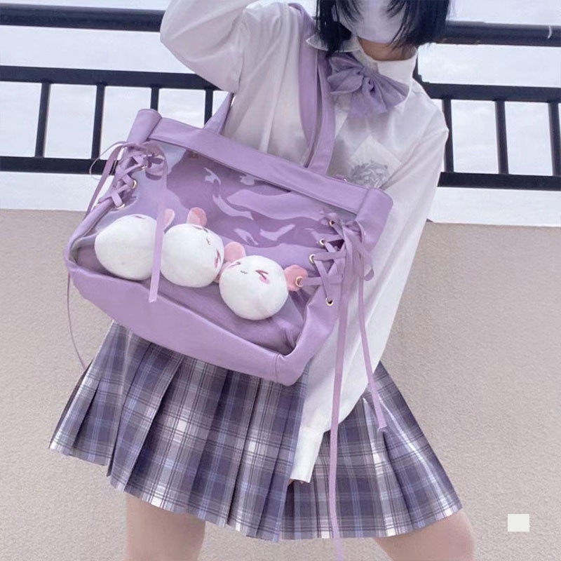 Túi xách nữ fresh girls túi xách hai chiều vải sinh viên một vai túi đeo chéo trong suốt