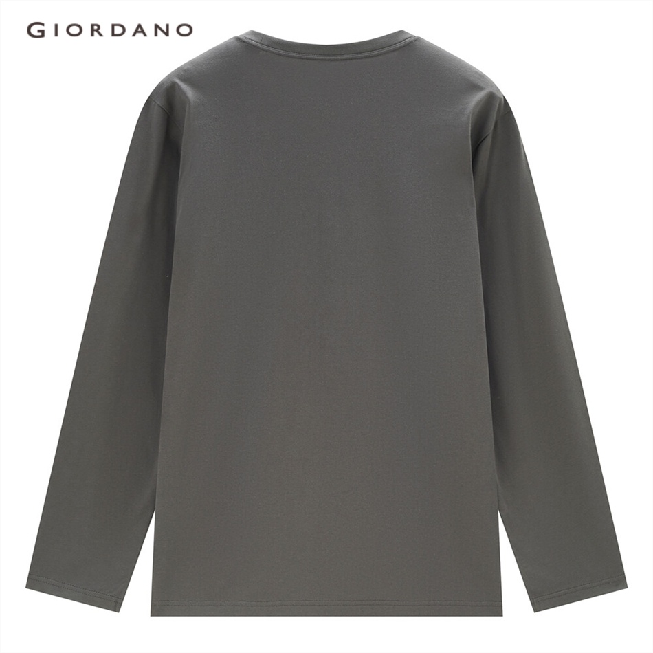 Áo thun GIORDANO 13093793 cotton tay dài in họa tiết cổ điển