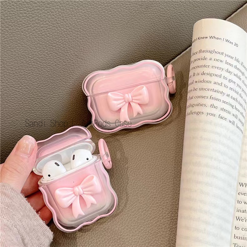 Đơn giản dễ thương sóng màu hồng nơ airpods vỏ cho airpods 1/2/3 / pro pro2 vỏ airpods 3 tpu mềm tai nghe bluetooth không dây apple chống rơi airpods 2 gen bao đựng có hool