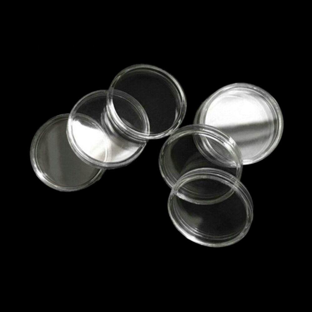 100 Hộp bảo vệ tiền xu MUVAKO trong suốt 18-27mm bằng nhựa tròn có cạnh phẳng