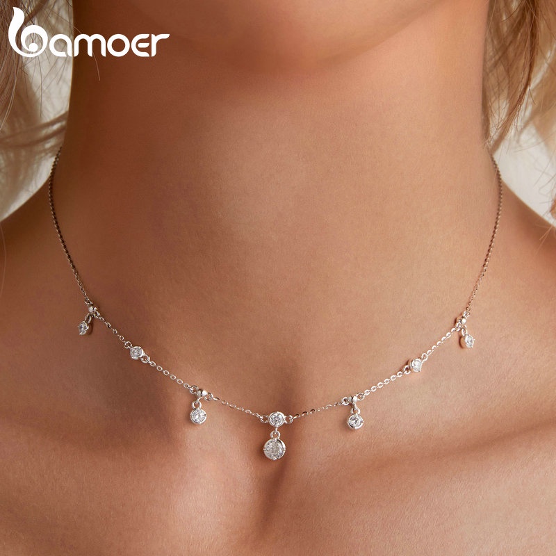 Bamoer Vòng cổ Bạc 925 Phối Tua Rua Lấp Lánh Thời Trang Cho Nữ