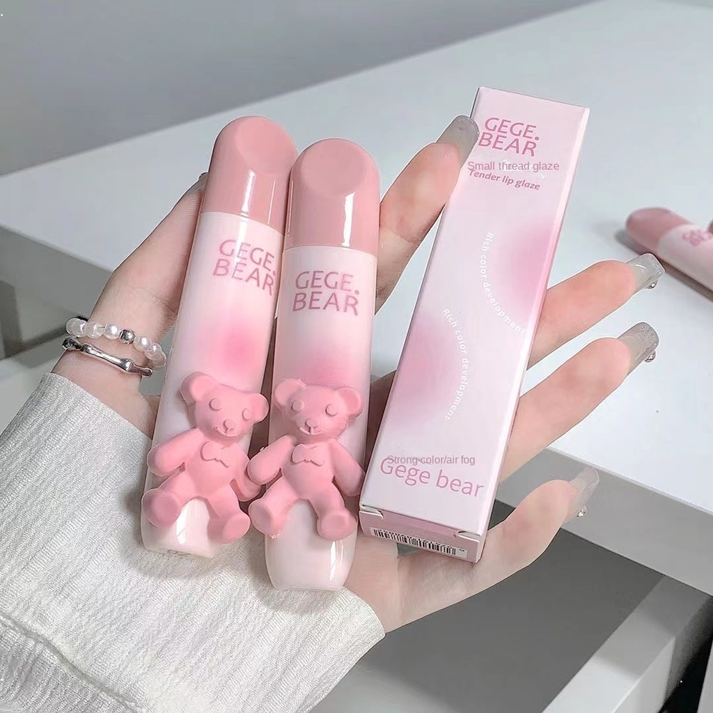Gege bear lip gloss cute pink bear matte moisturize water proof lasting không dễ phai màu son môi đầy màu sắc nổi bật