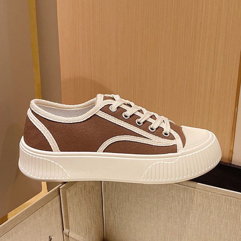 Giày thể thao cho học sinh Giày vải high-heeled nữ Round-headed casual shoes