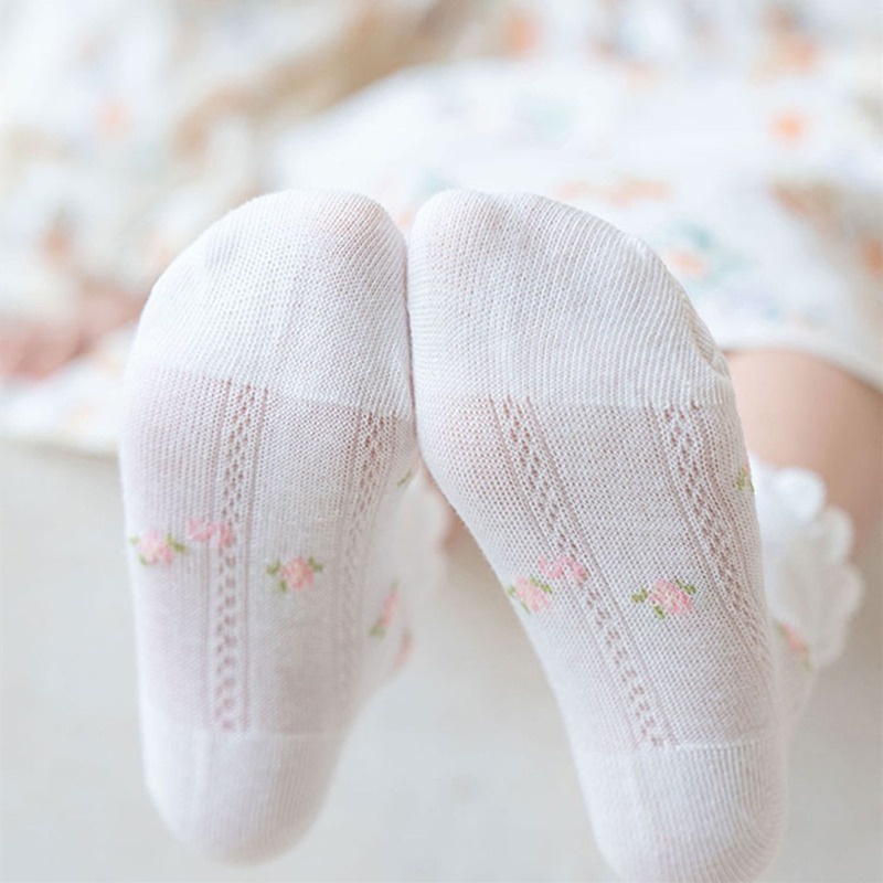 Set 5 Đôi Vớ cotton Xuân Hè In Họa Tiết Hoa Dễ Thương Cho Bé Gái