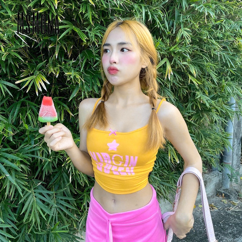 Áo Tank Top Ôm Dáng In Chữ Phối Màu Tương Phản Thời Trang 2023 Quyến Rũ Cho Nữ