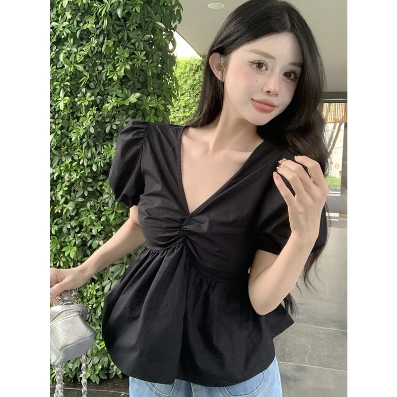 Áo Kiểu Tay Ngắn Cổ Chữ V Thời Trang Dành Cho Nữ