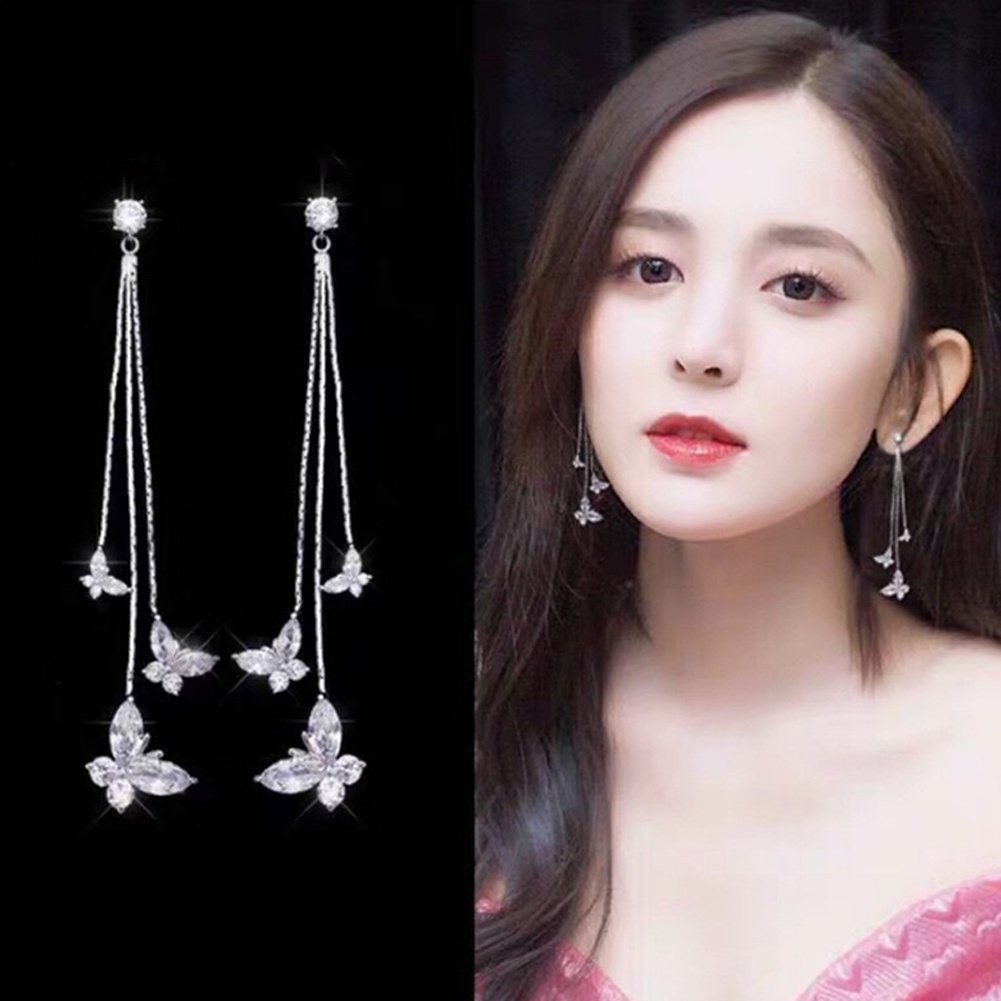 Bông Tai Dáng Dài Phối Tua Rua Hình Bướm Phong Cách Đơn Giản Cá Tính Phù Hợp Với Mọi Thứ