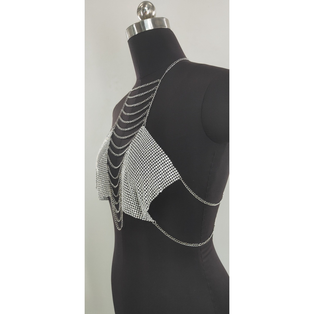 DUNEA Áo Dây Xích Tua Rua Đính Đá Dát Đá