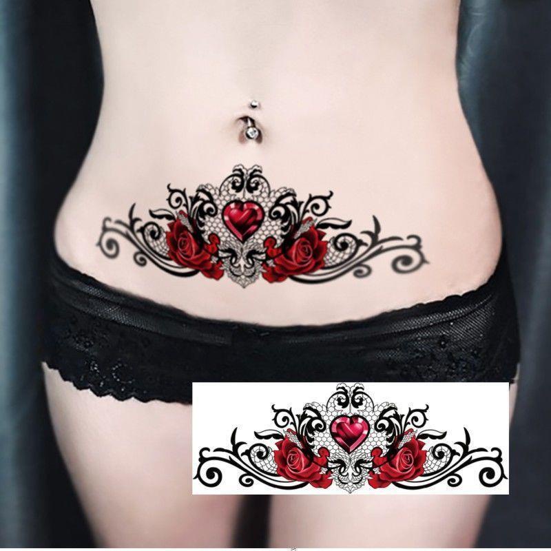 Miếng Dán Hình Xăm Ren Hoa Hồng Đỏ 1 Năm Chống Nước Lâu Trôi