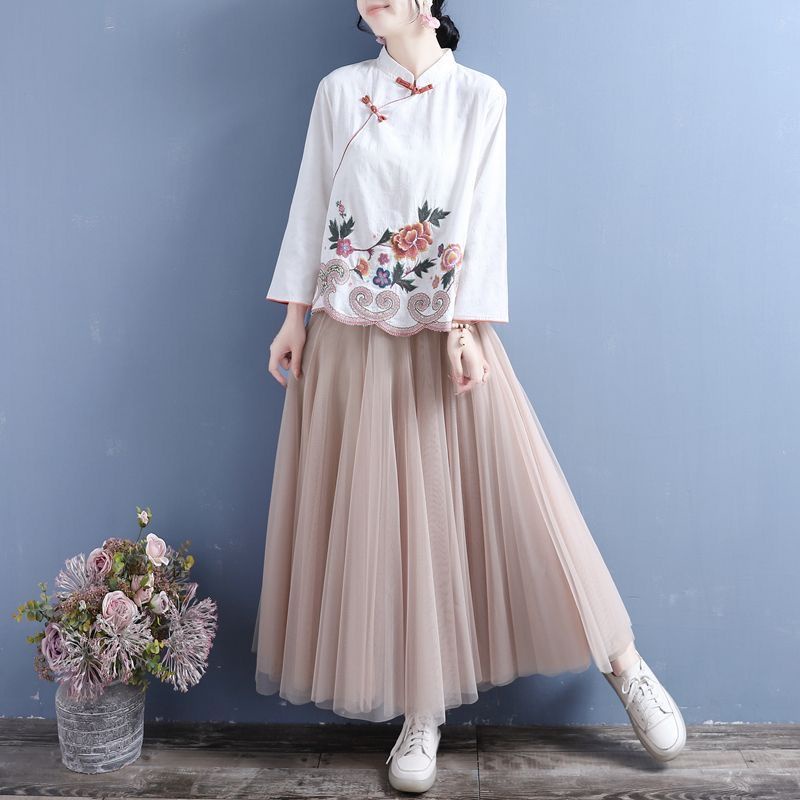 Áo Sơ Mi Tay Dài Cổ Đứng Phong Cách Dân Tộc Trung Hoa Thời Trang Mùa Xuân 2023 2023 Dành Cho Bạn Nữ