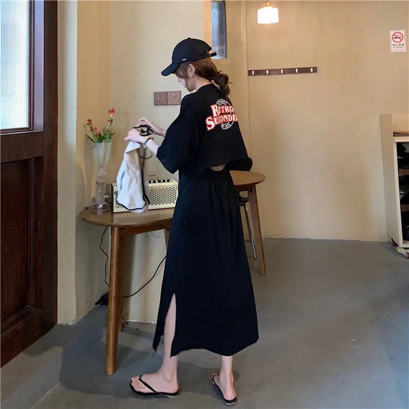 Đầm Lửng In Chữ Phong Cách Hàn Quốc Thời Trang Mùa Hè Dành Cho Nữ