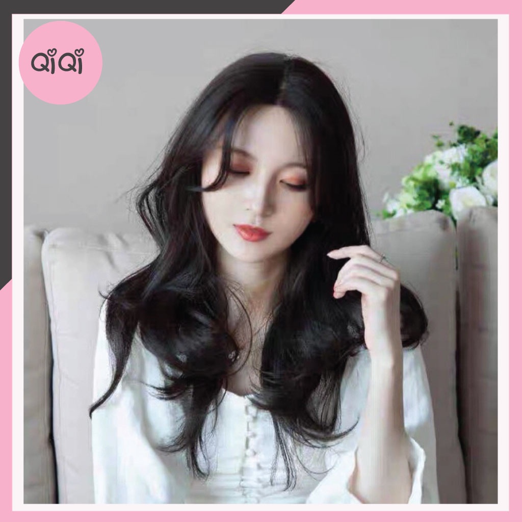 Tóc giả nguyên đầu xoăn sóng ngang lưng không mái chất sợi tơ cao cấp QiQi Shop