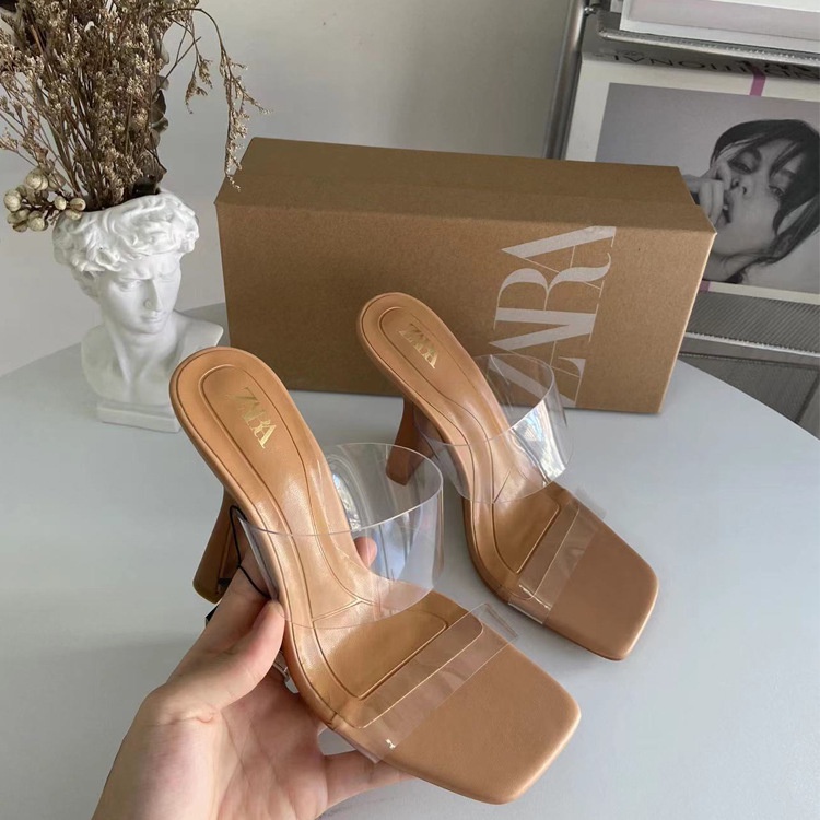 Zara Giày Cao Gót Mũi Vuông Quai Trong Suốt Thời Trang Dành Cho Nữ